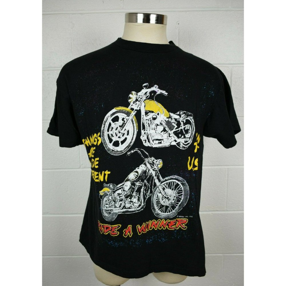 Vtg 90s Caribbean‎ Dream T-Shirt Motorcycles Made Different in the USA Winner XL